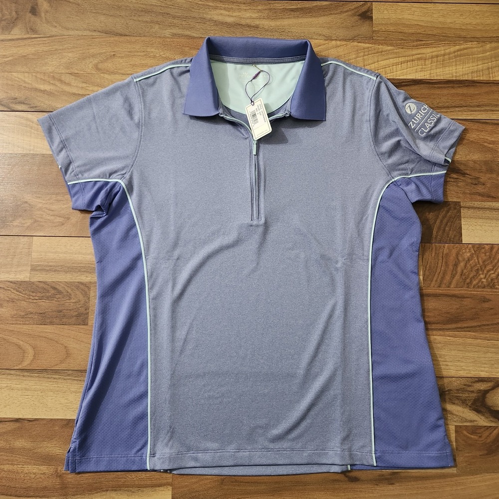 NWT Peter Millar Womens Crown Logo Zip Polo Shirt Purple Zurich Classic Size XL - Picture 2 of 14